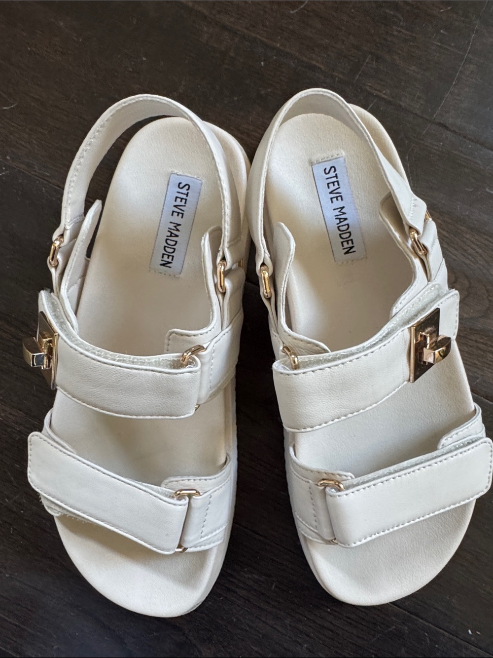 Steve Madden Cream Leather Double Strap Buckle Sandals